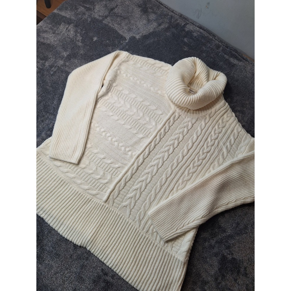 Westport Cowl Neck Cabin Knit Sweater Womens XL‎ Ivory Fishermen Soft Cozy